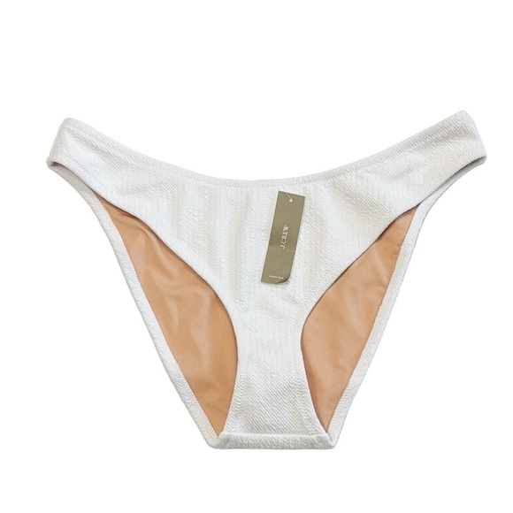 J. Crew Ribbed Curved Waist Cheeky String Bikini Bottom Women's L White New 7867 - Picture 1 of 13